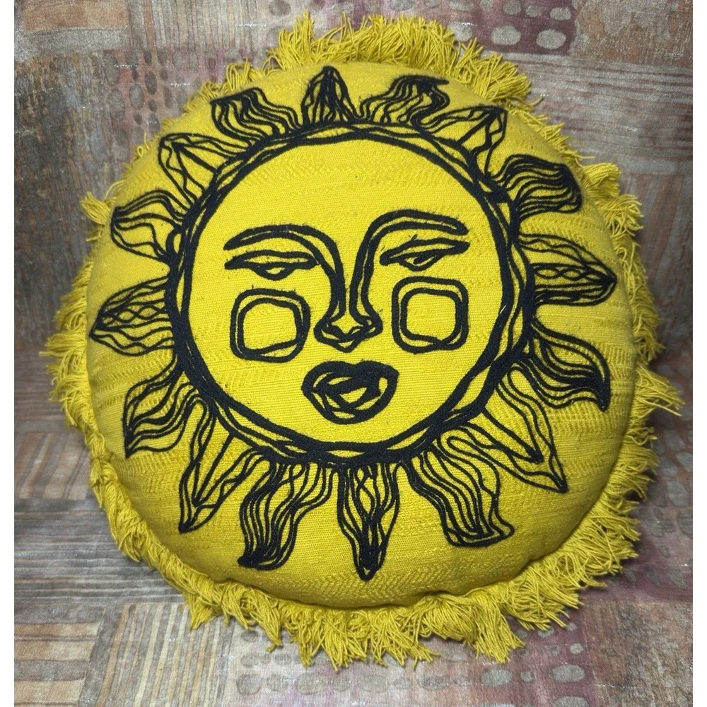 Opalhouse Jungalow Sun Pillow Celestial Boho Round Yellow Embroidered Fringe